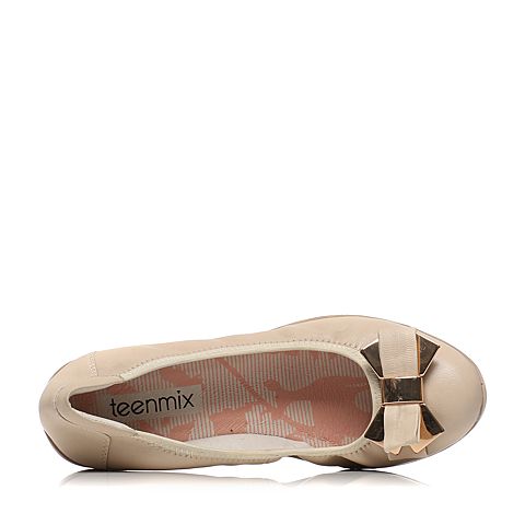 Teenmix/天美意春季专柜同款米色绵羊皮女鞋6F105AQ6