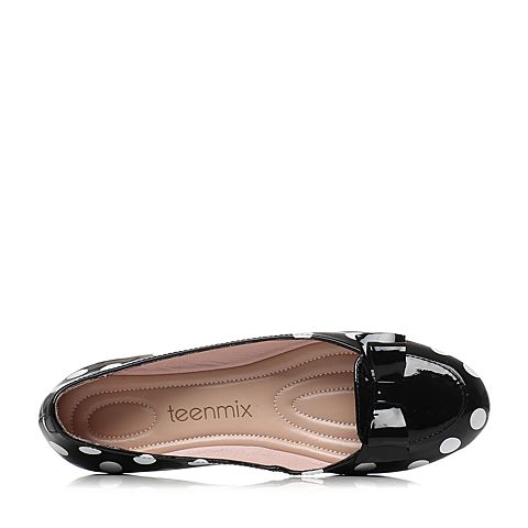 Teenmix/天美意春季专柜同款黑色漆牛皮女鞋6G603AQ6