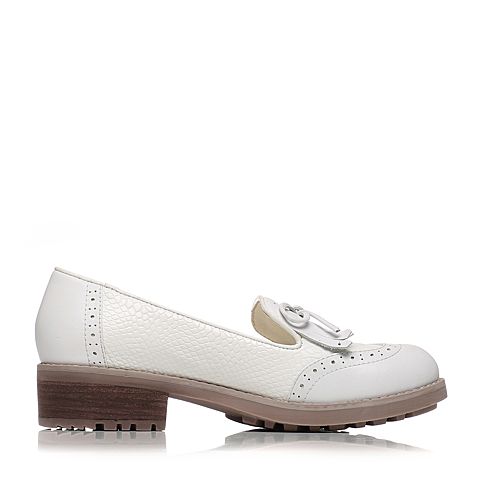 Teenmix/天美意专柜同款春白色牛皮时尚复古方跟女单鞋6JH02AQ6