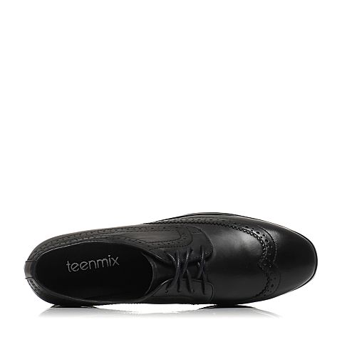 Teenmix/天美意春季专柜同款黑色打蜡牛皮满帮女单鞋6D920AM6