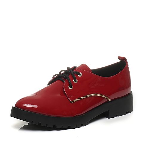 Teenmix/天美意春专柜同款红色漆皮牛皮厚底方跟女单鞋6WW21AM6