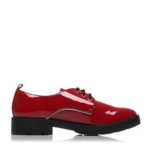 Teenmix/天美意春专柜同款红色漆皮牛皮厚底方跟女单鞋6WW21AM6