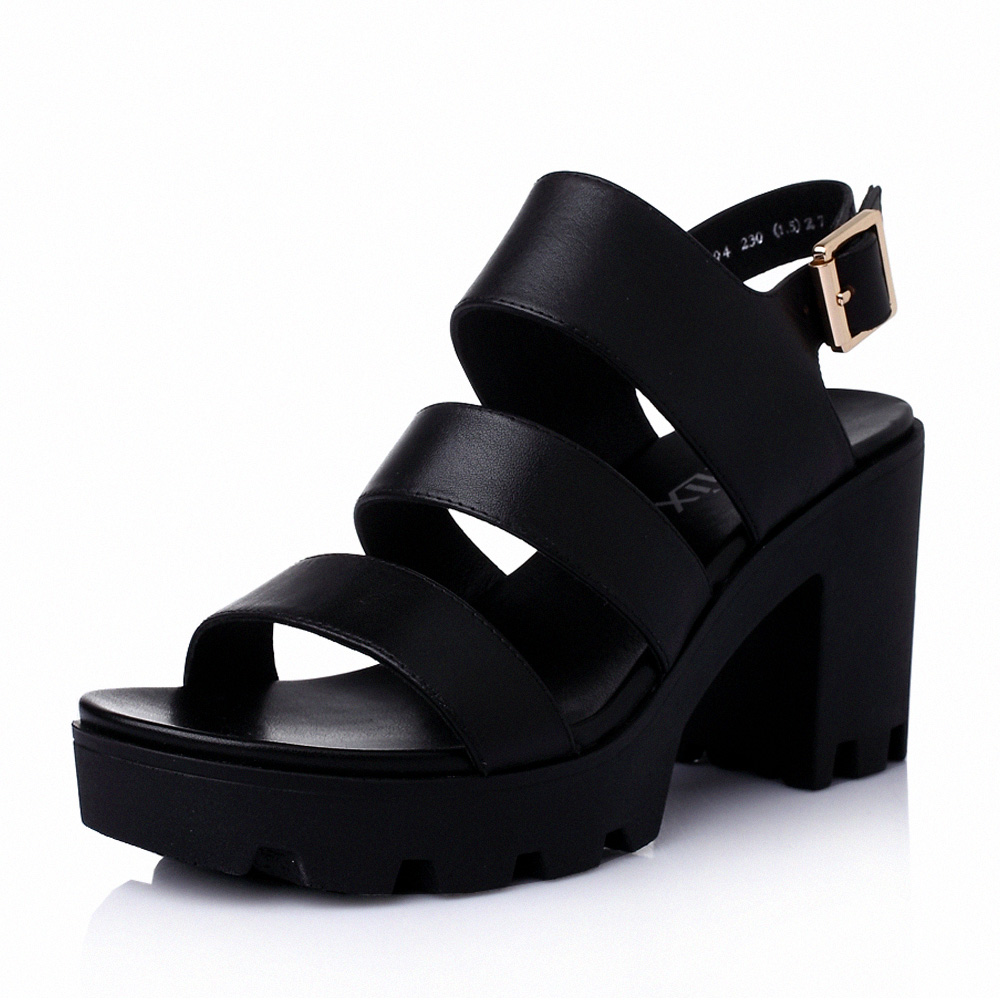 Teenmix/天美意夏季专柜同款黑-擦色牛皮革女皮凉鞋6K204BL6