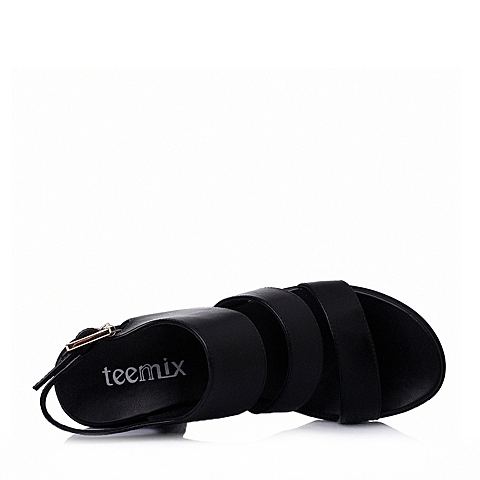 Teenmix/天美意夏季专柜同款黑-擦色牛皮革女皮凉鞋6K204BL6