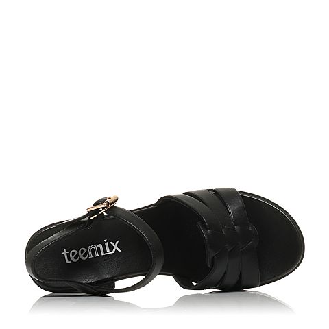 Teenmix/天美意夏专柜同款黑-牛皮革女皮凉鞋6K205BL6