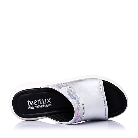 Teenmix/天美意夏季银/白紫绵羊皮女皮凉鞋6I204BT6