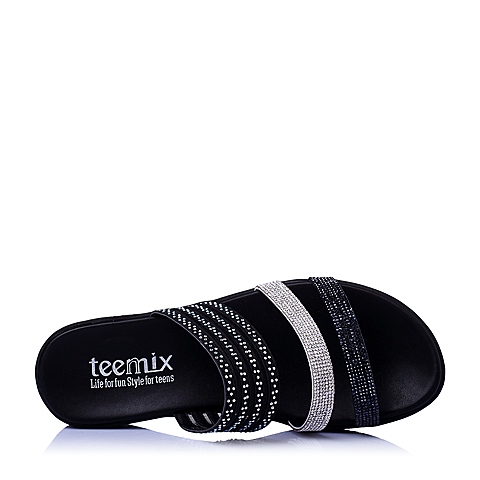 Teenmix/天美意夏专柜同款黑/白布女鞋6ZA13BT6