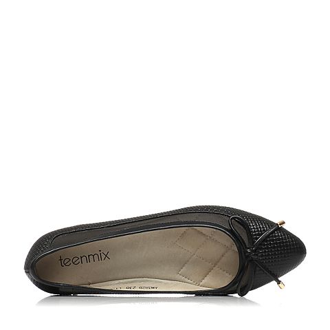 Teenmix/天美意春季专柜同款黑色羊皮/牛皮/网布浅口女单鞋AM381AQ6