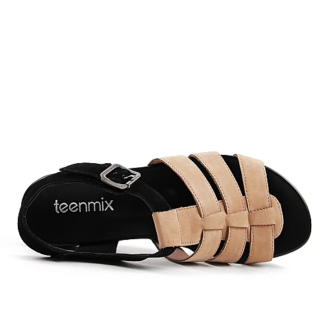 Teenmix/天美意夏季专柜同款磨砂牛皮女凉鞋AM801BL6
