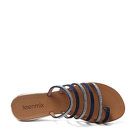 Teenmix/天美意夏季专柜同款兰色亮片布女鞋6K706BT6