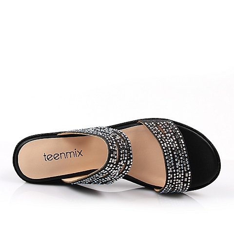 Teenmix/天美意夏季专柜同款亮片布女凉鞋6VA02BT6