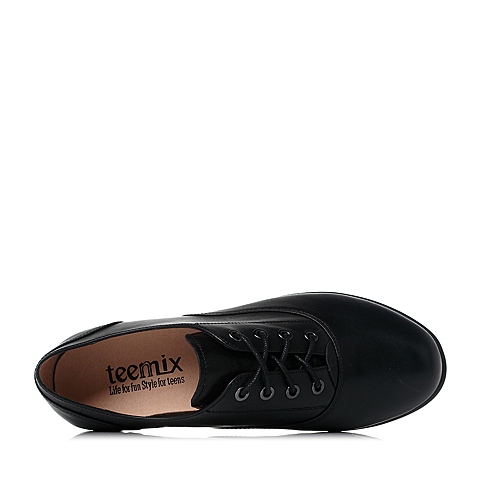 Teenmix/天美意秋专柜同款黑色牛皮革女单鞋6ZS24CM6
