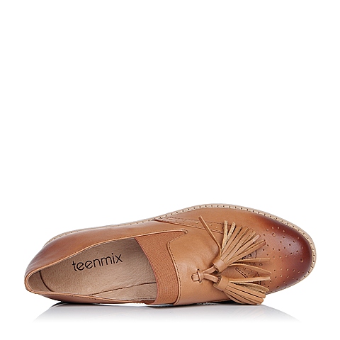 Teenmix/天美意秋专柜同款棕色牛皮革女单鞋6RY36CM6