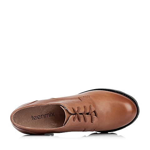 Teenmix/天美意秋专柜同款棕色牛皮革女单鞋6N420CM6