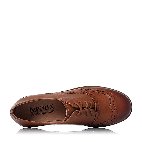 Teenmix/天美意秋专柜同款棕色牛皮革女单鞋6SR25CM6