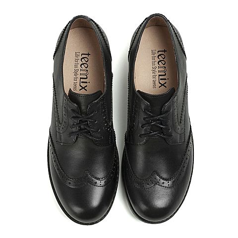 Teenmix/天美意秋季专柜同款黑色牛皮女单鞋6JH38CM6