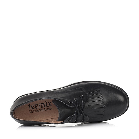 Teenmix/天美意秋季专柜同款黑色牛皮革女皮鞋6SR27CM6