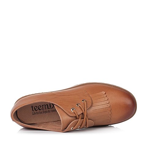 Teenmix/天美意秋季专柜同款棕色牛皮革女皮鞋6SR27CM6