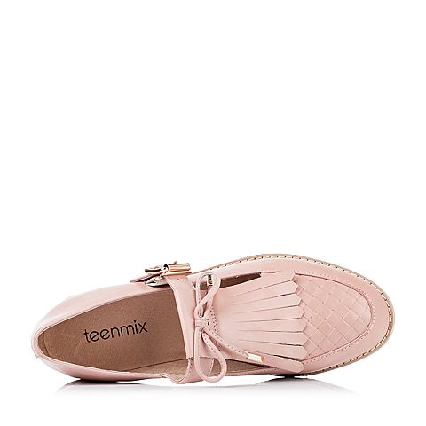 Teenmix/天美意秋季专柜同款粉色打蜡牛皮革女皮鞋6RY37CQ6