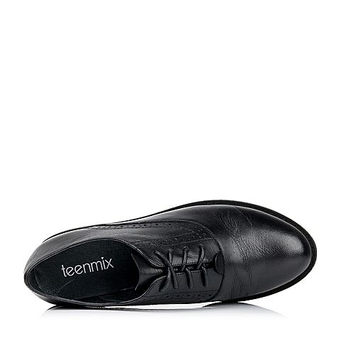 Teenmix/天美意秋黑色羊皮革女皮鞋955-1CM6