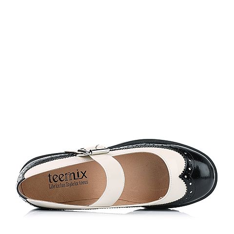 Teenmix/天美意秋季专柜同款黑/白色光面小牛皮女单鞋6SR03CQ6