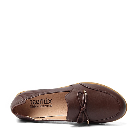 Teenmix/天美意秋季专柜同款啡色牛皮革女单鞋6ZS27CM6