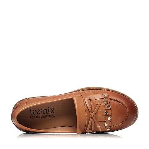 Teenmix/天美意专柜同款棕色牛皮革女皮鞋6JH37CM6