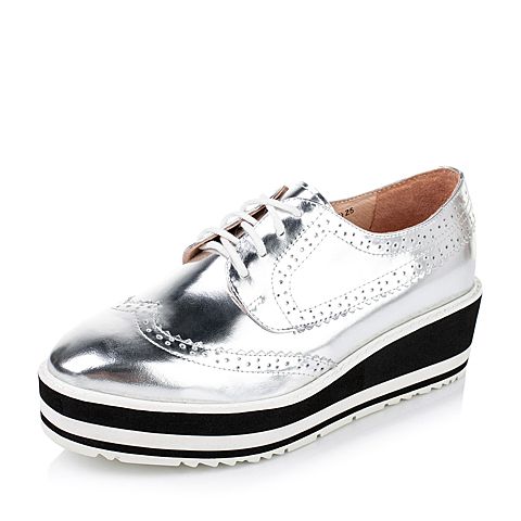 Teenmix/天美意秋季专柜同款银色牛皮女单鞋6N820CM6