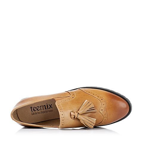 Teenmix/天美意秋季专柜同款棕色牛皮革女皮鞋6WW28CM6