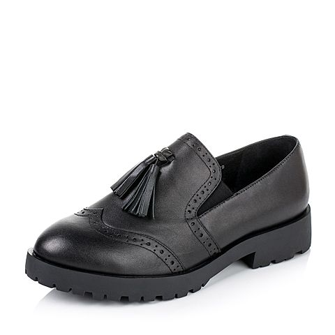 Teenmix/天美意秋季专柜同款黑色牛皮革女皮鞋6WW28CM6