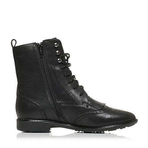 Teenmix/天美意冬季专柜同款黑色牛皮女靴6D463DZ6