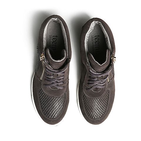 Teenmix/天美意冬季专柜同款深灰色二层牛皮/羊皮女靴6S560DZ6