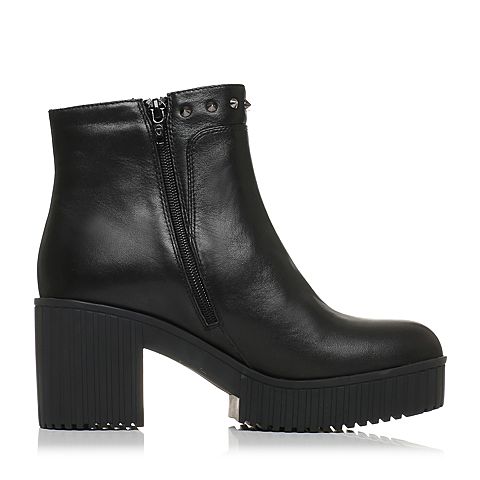 Teenmix/天美意冬季专柜同款黑色牛皮女靴6C544DD6