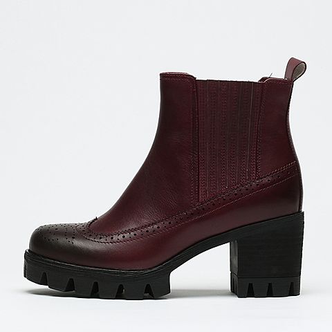 Teenmix/天美意冬季专柜同款红色擦色牛皮女短靴6E843DD6