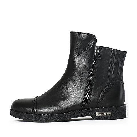 Teenmix/天美意冬季专柜同款黑色牛皮女靴6Q340DD6