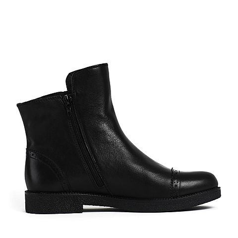 Teenmix/天美意冬季专柜同款黑色牛皮女靴6Q340DD6