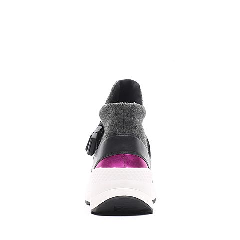 Teenmix/天美意冬季专柜同款黑/灰/紫红色PU/纺织品/羊皮女休闲靴6R741DD6