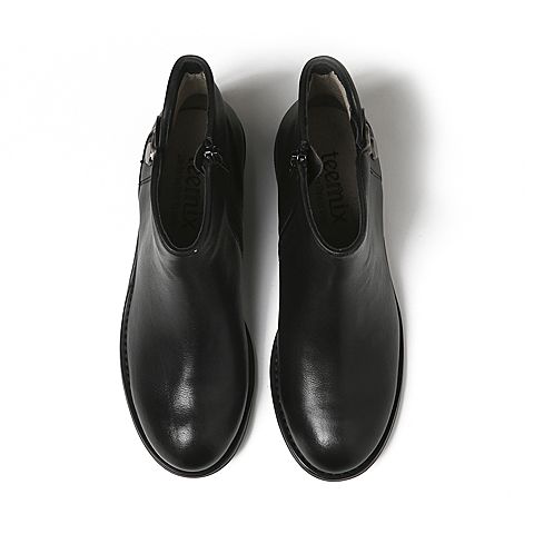 Teenmix/天美意冬季专柜同款黑色牛皮女短靴6S241DD6