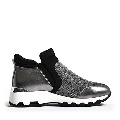 Teenmix/天美意冬季专柜同款银灰/黑色羊皮/纺织品女休闲靴6S340DD6