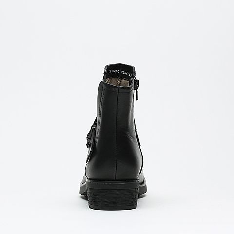 Teenmix/天美意冬季专柜同款黑色打蜡牛皮女短靴6S940DD6