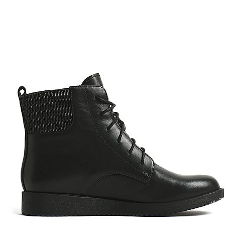 Teenmix/天美意冬季专柜同款黑色牛皮女短靴6US43DD6