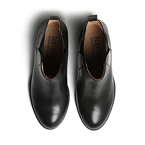 Teenmix/天美意冬季专柜同款黑色牛皮女短靴6VF48DD6