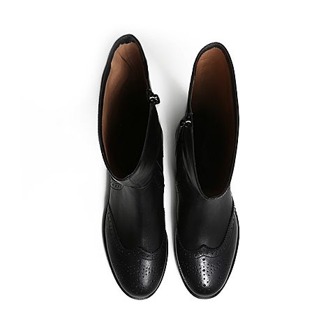 Teenmix/天美意冬季专柜同款黑色牛皮女靴6D482DG6