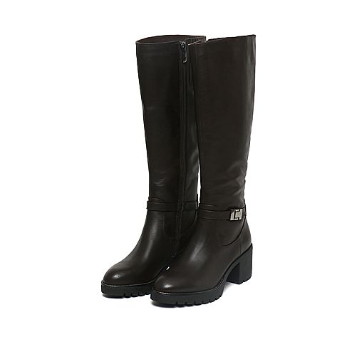 Teenmix/天美意冬季专柜同款黑色牛皮女靴6D582DG6