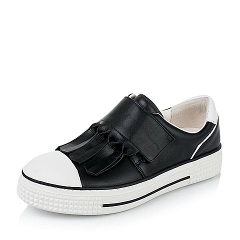 Teenmix/天美意秋季专柜同款黑/白色牛皮女单鞋6P621CM6
