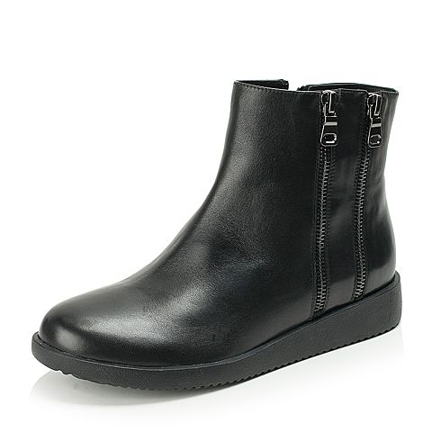 Teenmix/天美意冬季黑色牛皮女短靴6US45DD6