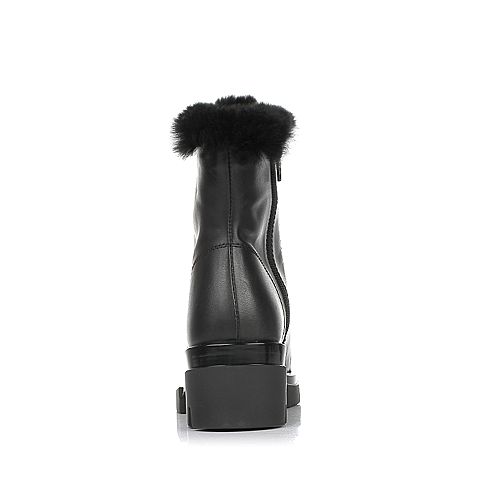 Teenmix/天美意冬季专柜同款黑色牛皮时尚休闲马丁靴女短靴（绒里）6R543DD6