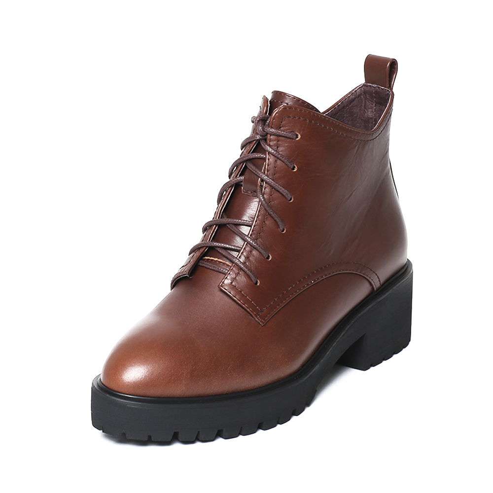 Teenmix/天美意冬季专柜同款咖啡色牛皮女短靴（皮里）AN851DD6