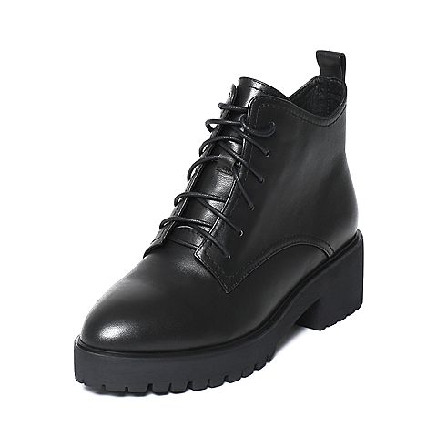 Teenmix/天美意冬季专柜同款黑色牛皮女短靴（皮里）AN851DD6