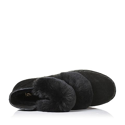Teenmix/天美意冬季专柜同款黑色二层牛皮/兔毛皮女休闲靴（毛里）AO581DD6